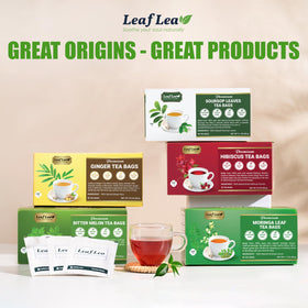 LeafLea 40 Ginger Tea Bags natural ingredients label confirms 100% ginger root.