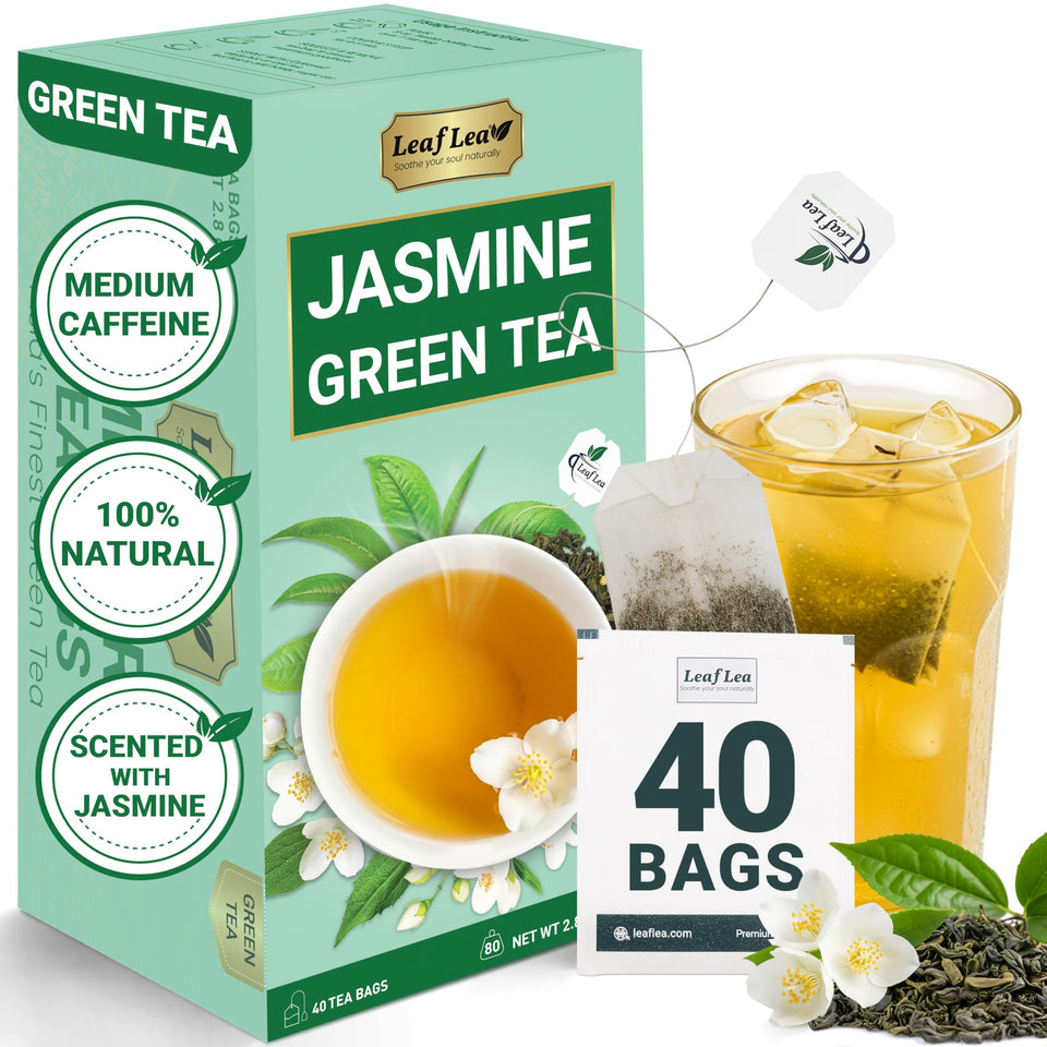 LeafLea 40 jasmine-scented tea bag for a fragrant morning ritual.