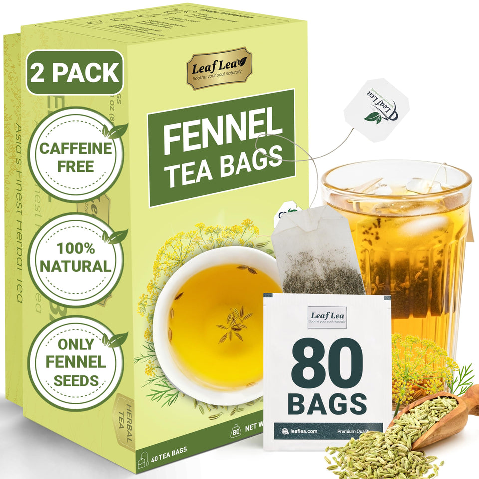 LeafLea 80 Premium Fennel Tea Bags in individual sachets for freshness.