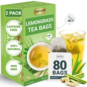 LeafLea 80 Premium Lemongrass Tea Bags shown for easy, caffeine-free enjoyment after meals