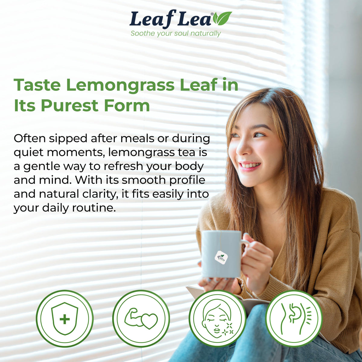 Brewing LeafLea tea with bright citrus aroma and soft herbal notes