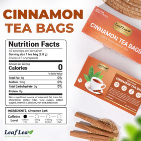 LeafLea cinnamon sticks ground texture highlighting 100% pure spices.