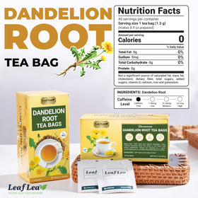 LeafLea Dandelion Root Tea Bags hand-harvested quality promotes freshness and full-bodied flavor.