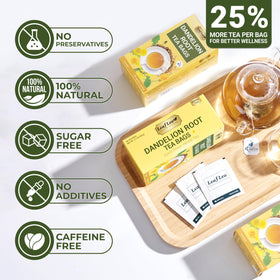 LeafLea Dandelion Root Tea Bags natural dried root highlights pure, pesticide-free ingredients.