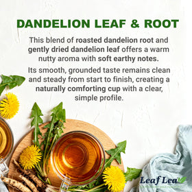 LeafLea dandelion tea cup steam, smooth finish for a calming moment.