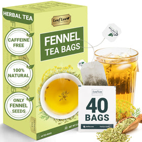 LeafLea fennel tea bags in packaging emphasize pure fennel for a gentle brew