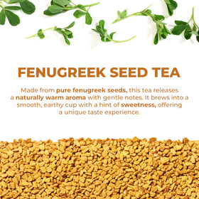 LeafLea fenugreek tea bag closeup of seeds highlights earthy aroma and natural purity.