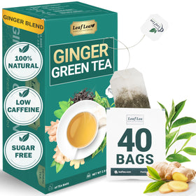 LeafLea Ginger Green Tea bags in a box, ready for a digestive comfort daily ritual.