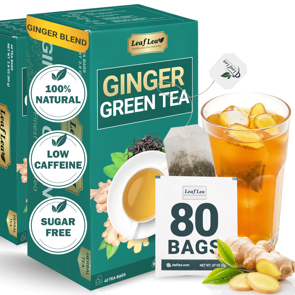 LeafLea Ginger Green Tea Bags offer a spicy, comforting start to your day.