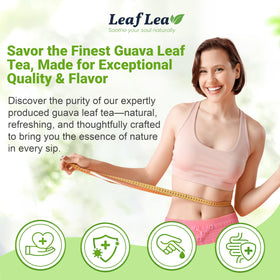 LeafLea Guava Leaf Tea brew in a cup with rising steam.