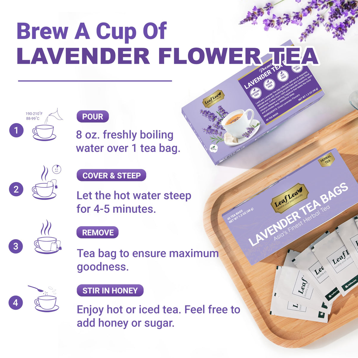 LeafLea lavender flowers close-up, preserves natural color and aroma