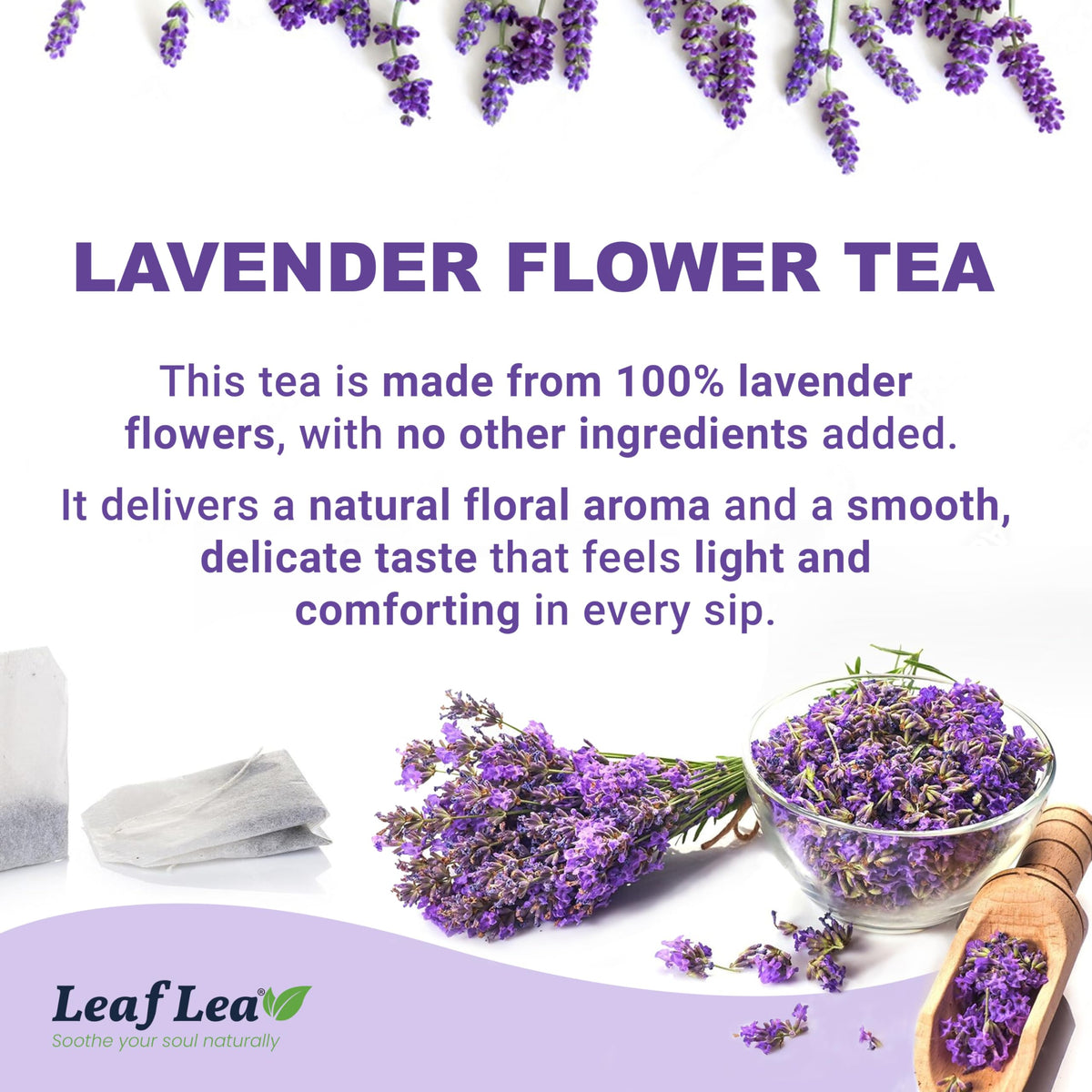 LeafLea Lavender flowers dried close-up, pure single-ingredient aroma for calm brewing