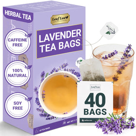 LeafLea Lavender Tea Bags in box, convenient caffeine-free ritual for evenings