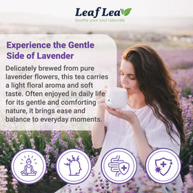 LeafLea Lavender Tea Cup steeping, soft floral aroma rising invitingly