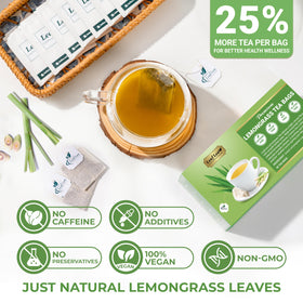 LeafLea lemongrass tea sugar-free label on packaging signals light choice.