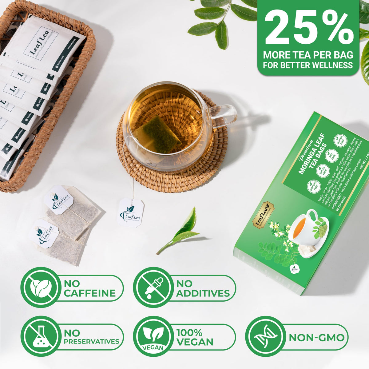 LeafLea moringa tea with honey or lemon enhancement