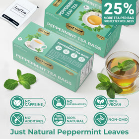 LeafLea peppermint tea uses a single-ingredient label for a simple routine