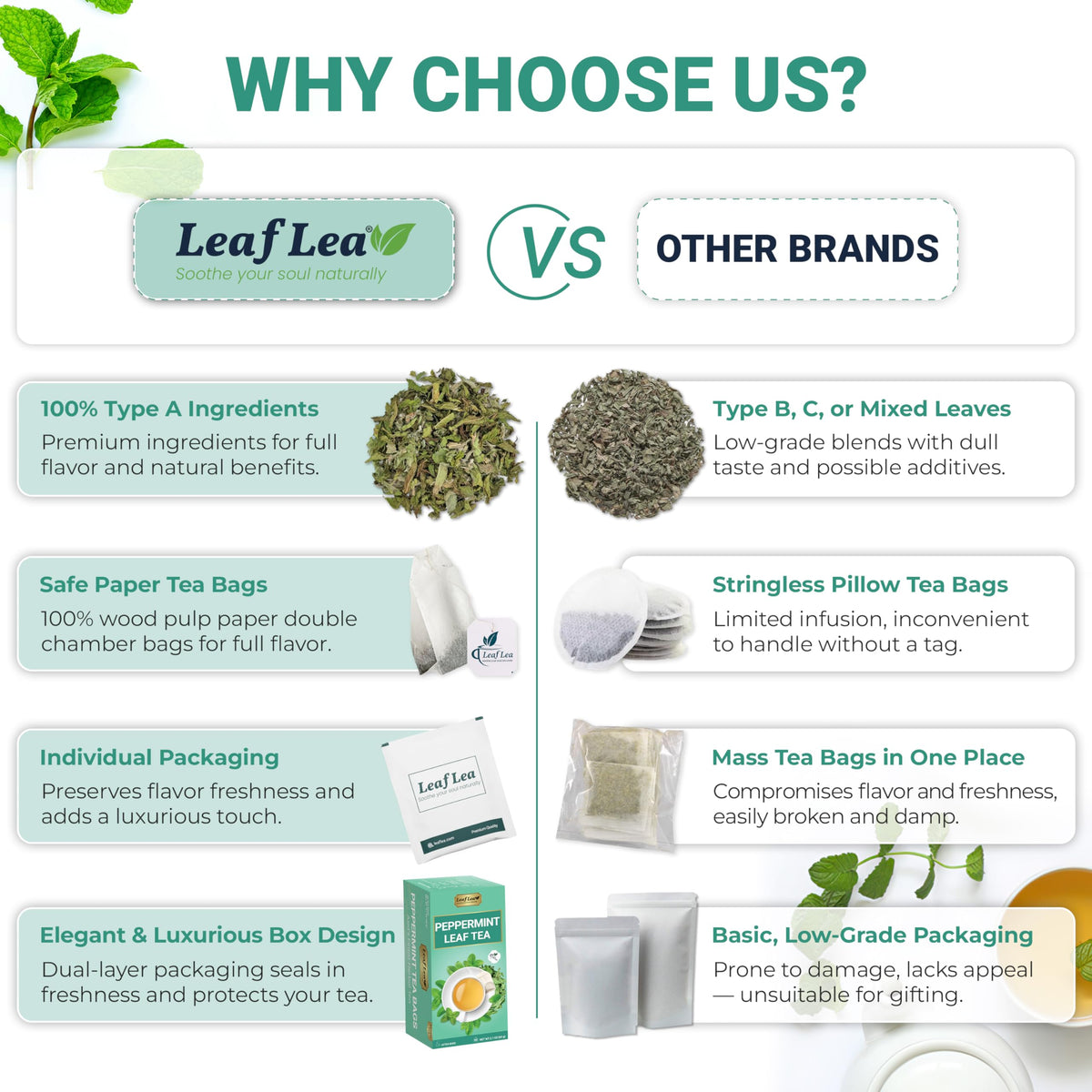 Steam rising from LeafLea peppermint tea evokes refreshing aroma during sipping