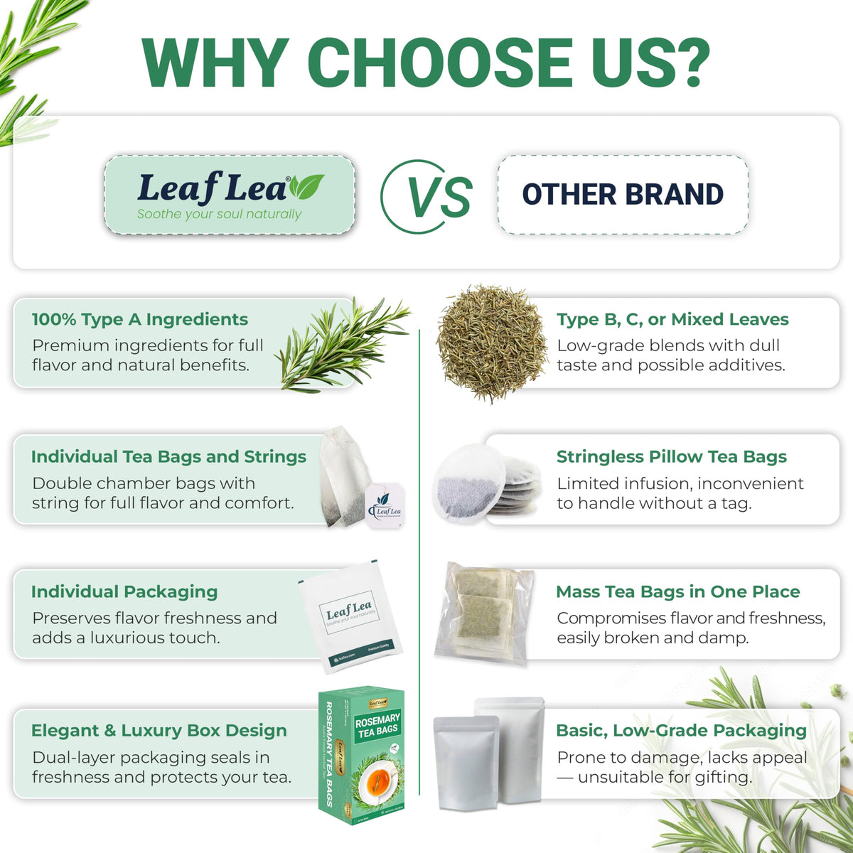LeafLea caffeine-free rosemary tea ready for anytime