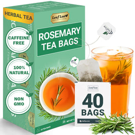 LeafLea Rosemary Tea bag steeping in cup with earthy aroma