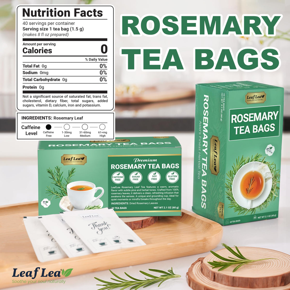 LeafLea hand-harvested rosemary leaves for a comforting cup