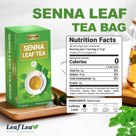 LeafLea Senna tea bags freshly picked to preserve aroma and flavor.