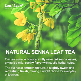 LeafLea Senna tea bags mild earthy flavor with a soft herbal aroma.