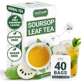 LeafLea soursop tea bags in packaging signaling natural ingredients.