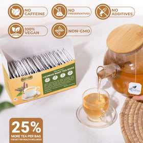 LeafLea tea bag steeping in hot water for a soothing cup.