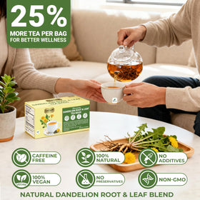 LeafLea tea bags with label, simple, clean ingredient list.