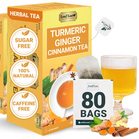 LeafLea turmeric tea bags with ginger and cinnamon ready for a soothing cup