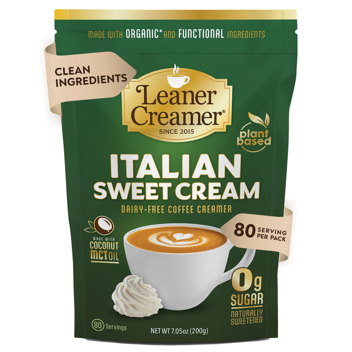 Leaner Creamer bottle pour shows dairy-free coconut cream with MCT energy.