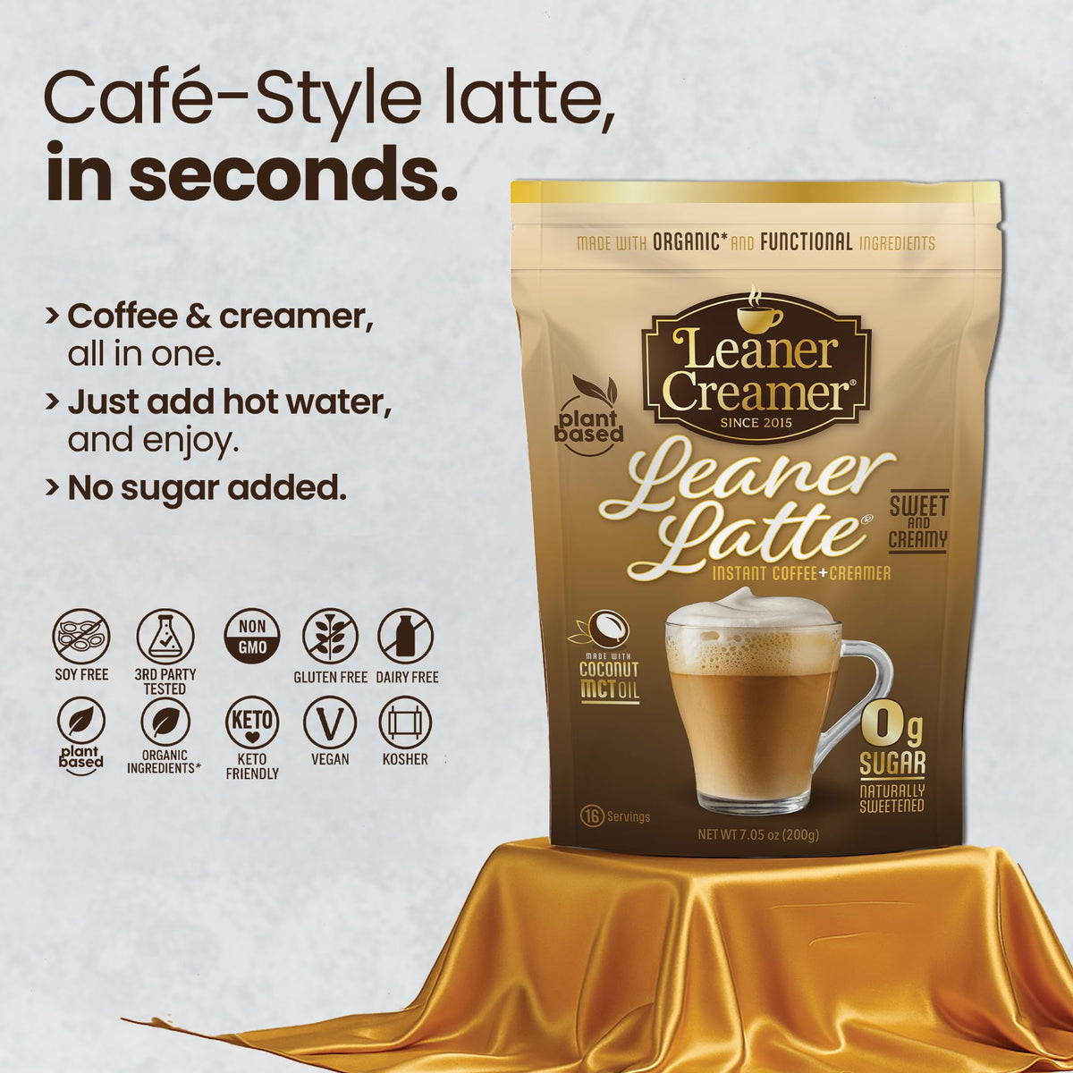 Cup with creamy foam using Leaner Creamer latte mix.