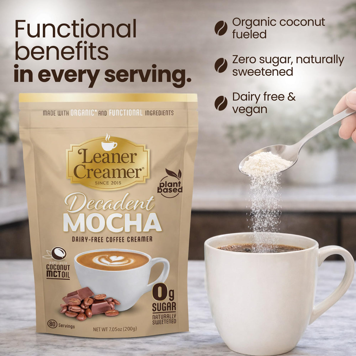 Leaner Creamer dairy-free cream texture close-up emphasizes smooth mixing