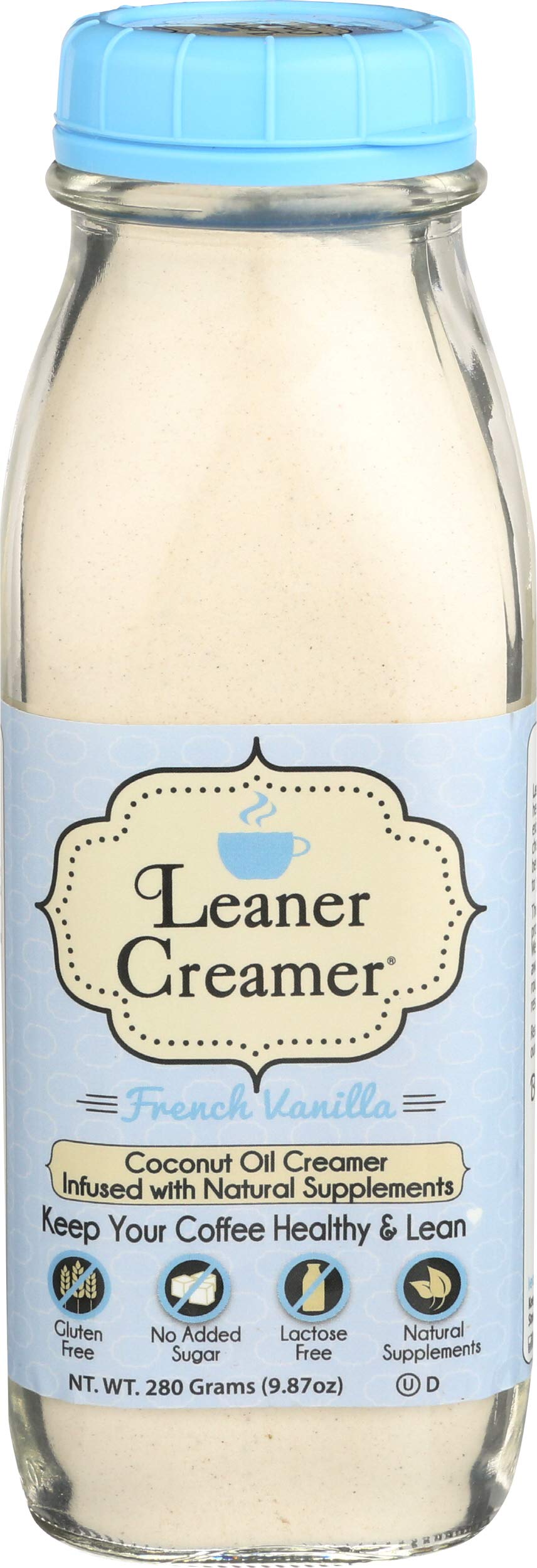 Leaner Creamer French Vanilla Coconut Creamer bottle enhances coffee with coconut vanilla flavor