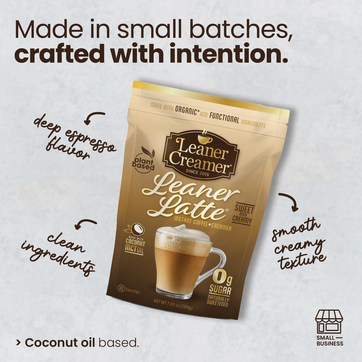 Close-up of Leaner Creamer ingredients: MCT oil powder and coconut milk powder.
