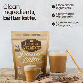 Pouring Leaner Creamer latte mix enriched with MCT oil and coconut milk.