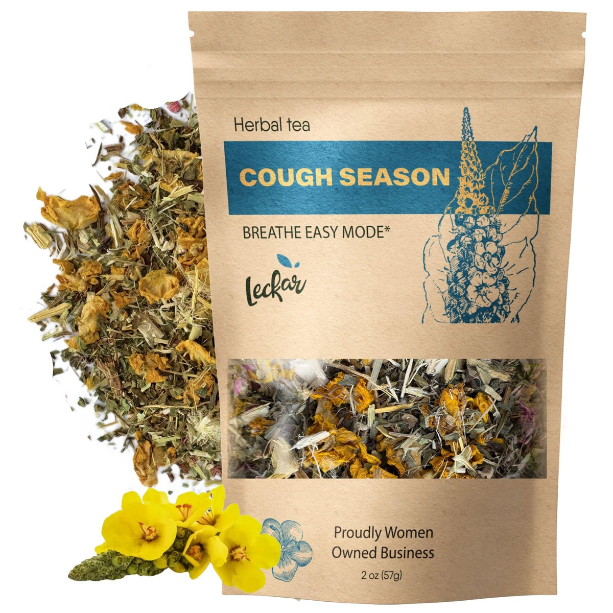 Leckar Cough Season packaging showcases natural, caffeine-free comfort.