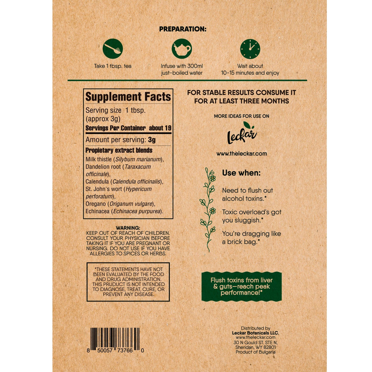 Leckar Herbal Detox Tea brewed cup, ideal for a relaxing ritual after meals