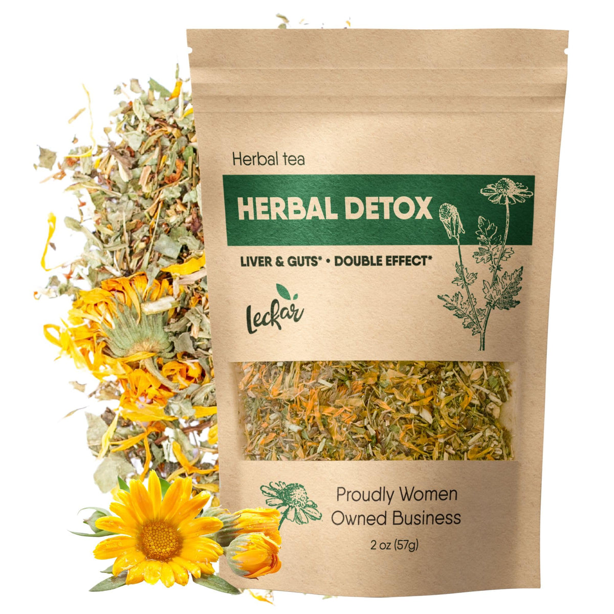 Leckar Herbal Detox Tea with dandelion root, comforting cup supporting digestive wellness