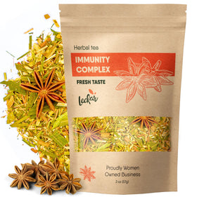 Leckar Immunity Care tea brewing in a cup with inviting aroma.