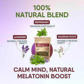 Closeup of Leckar Keep Calm label highlighting organic ingredients.
