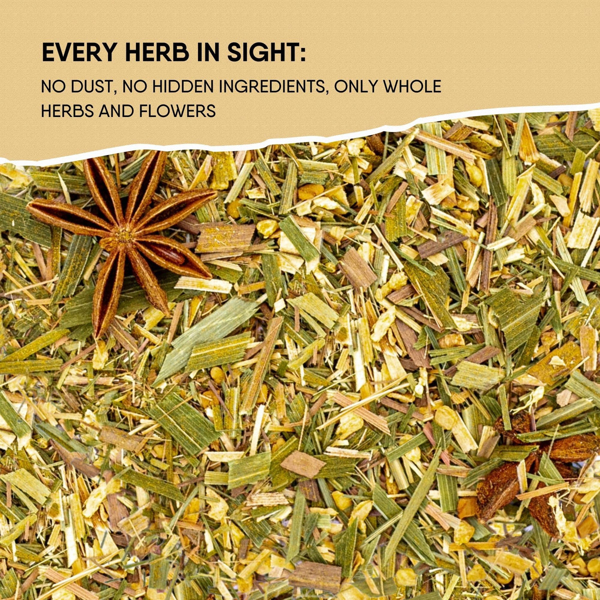 Leckar Whole herbs closeup demonstrates no dust or fillers.