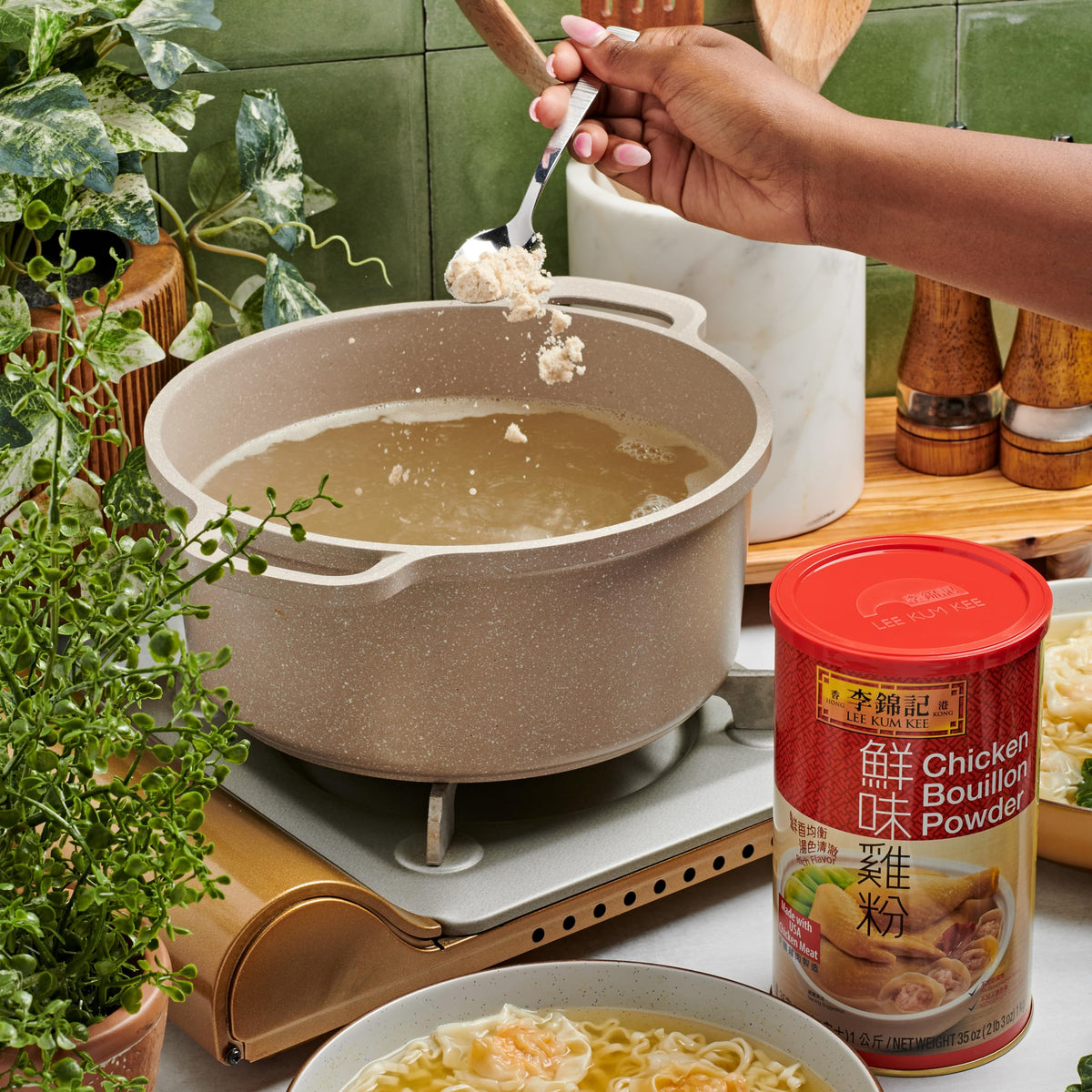 Bouillon powder used in hot pot base for aromatic broth
