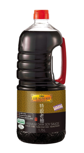 Lee Kum Kee LKK Premium Dark Soy Sauce bottle shows deep amber color for richer sauces.