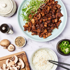 Marinade bowl with Lee Kum Kee mushroom dark soy for flavorful proteins
