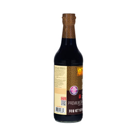 Close-up of Lee Kum Kee label shows deep color for authentic stir-fry flavor