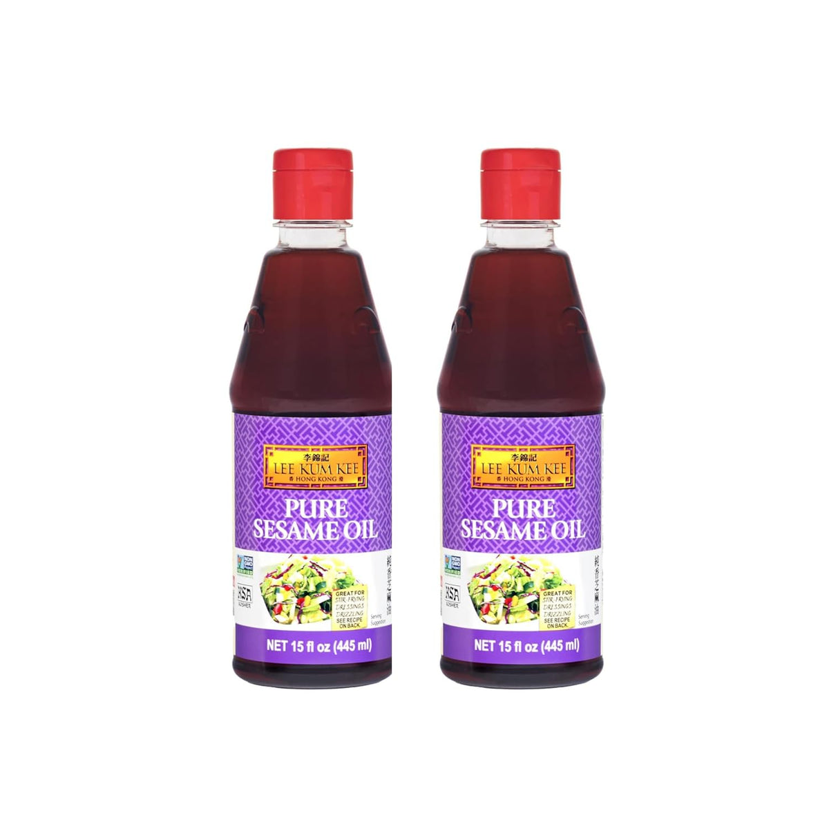 Lee Kum Kee Pure Sesame Oil 15 oz bottle front with rich aroma for marinades