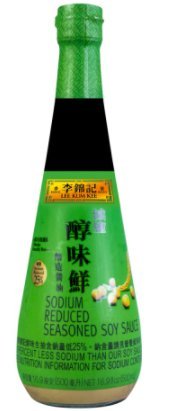 Lee Kum Kee sodium-reduced seasoned soy sauce bottle enhances flavor with lower sodium