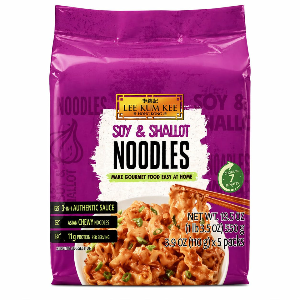 Lee Kum Kee Soy and Shallot Noodles pack shot for quick, convenient meals.